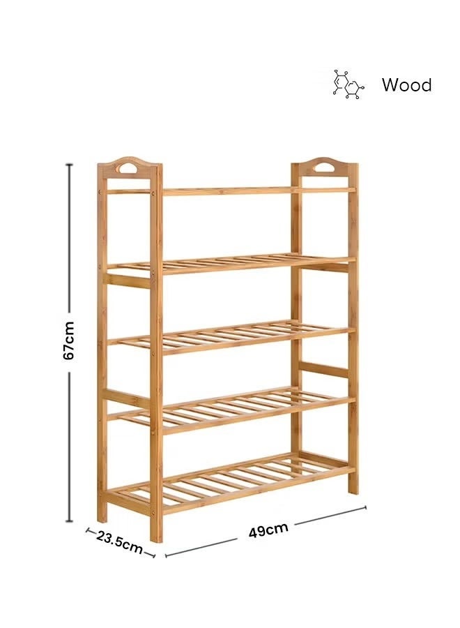 Easy Shop 5-Tier Bamboo Shoe Rack Organizer Multi-Function Storage Shelf Space-Saving Shoe Stand for Entryway Bedroom Living Room Natural Bamboo 67cm - Image 5